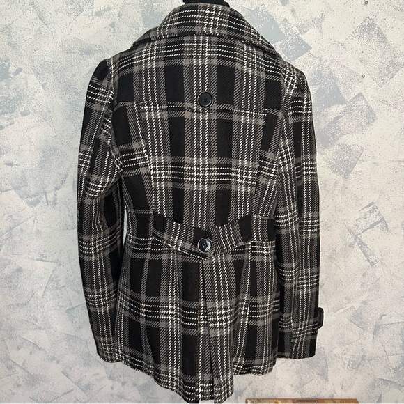 Juniors Hydraulic Double Breasted Button Front Lined Plaid Winter Coat Size L - Picture 5 of 8